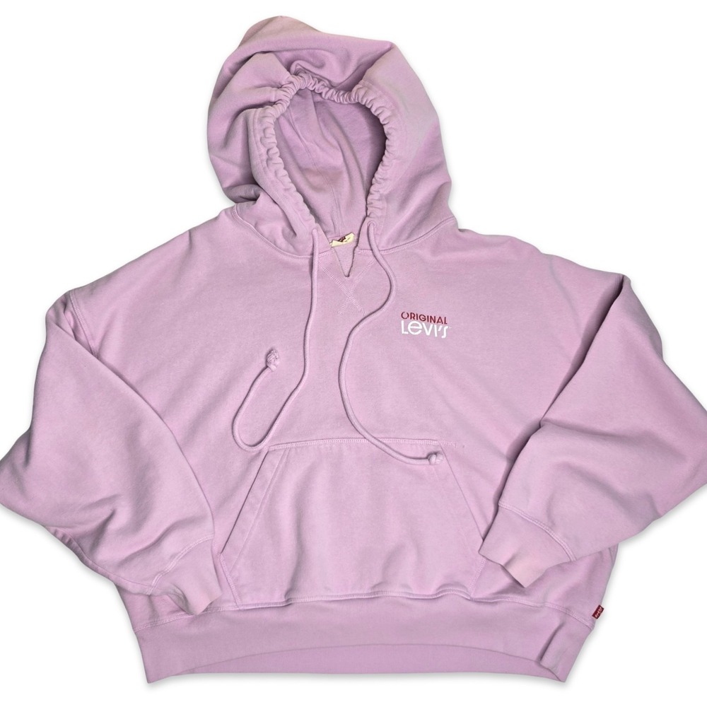 Levi's Pullover Hoodie Women Large Purple Cropped Mountain Graphic Logo
